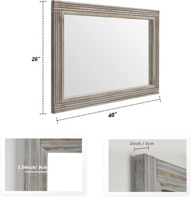 Espelho de parede de madeira para casa de banho Quadro de madeira maciça Espelho de vaidade de fazenda rústica