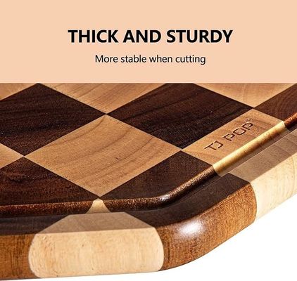 Personalizado 12X12X0.8 polegadas Acacia de madeira cortando Tabela de serviço octogonal com sulco de suco