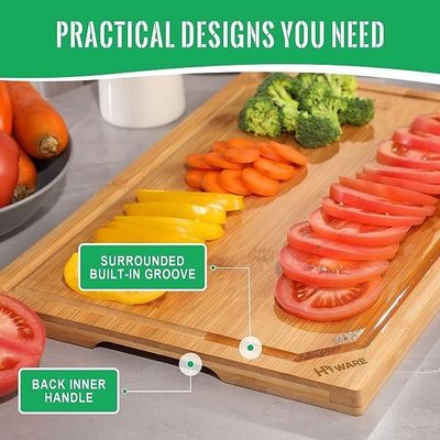 18 x 12 polegadas de sulco de sulco de bambu Tabela de corte grande Xtra grande para logotipo personalizado cozinha