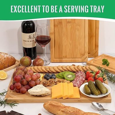 18 x 12 polegadas de sulco de sulco de bambu Tabela de corte grande Xtra grande para logotipo personalizado cozinha