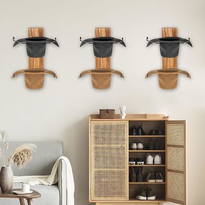 Desenho funcional Multifuntcional Montador de parede Prateleira de armazenamento e porta-chapéis para bambu