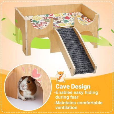 Esconderijo de porco-da-índia de madeira resistente Casa de animais pequena atualizada com escadas e cabana