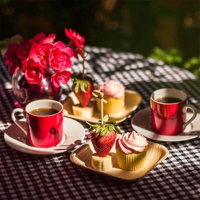 Quadrado Romântico Biodegradável Areca Folha de Palma Placa de madeira de bambu para festa descartável