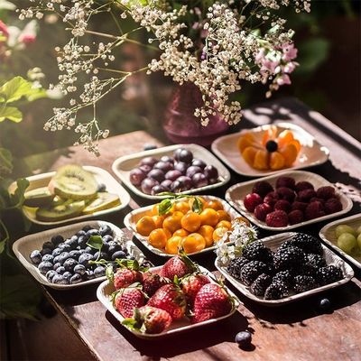 Quadrado Romântico Biodegradável Areca Folha de Palma Placa de madeira de bambu para festa descartável