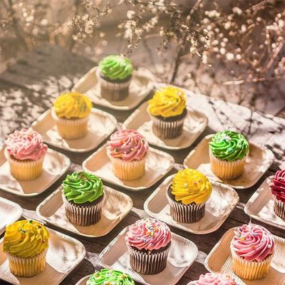 Quadrado Romântico Biodegradável Areca Folha de Palma Placa de madeira de bambu para festa descartável