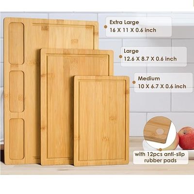 Popular Serviço Personalizado Tábuas de Cortar de Bambú Para Cozinha Conjunto de 3 Com Groove de Suco