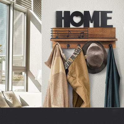 Logotipo personalizado Organizador de correio de madeira rústico com ganchos de chave e prateleira de armazenamento de correio