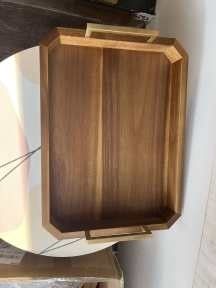 Desenhos personalizados Largo estilo rústico madeira retangular bandeja de servir para mesa de café