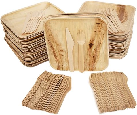 Eco-friendly 20 Pack Biodegradable Palm Leaf Plates 10 Inches Quadrado Robusto Como Bambú Desutilizável Elegante
