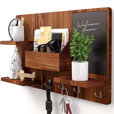 Prateleira de parede de madeira OEM com gancho de tecido organizador de entrada ganchos de casaco porta-chaves porta-correios porta-papéis porta-penas de parede criativa