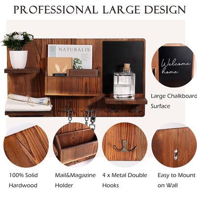 Prateleira de parede de madeira OEM com gancho de tecido organizador de entrada ganchos de casaco porta-chaves porta-correios porta-papéis porta-penas de parede criativa