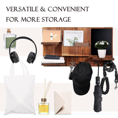 Prateleira de parede de madeira OEM com gancho de tecido organizador de entrada ganchos de casaco porta-chaves porta-correios porta-papéis porta-penas de parede criativa