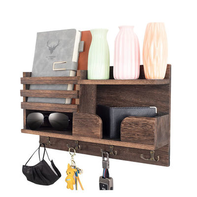 Prateleira de parede de madeira OEM com gancho de tecido organizador de entrada ganchos de casaco porta-chaves porta-correios porta-papéis porta-penas de parede criativa