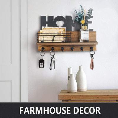 Porta-chaves de madeira decorativa de parede com 3 ganchos duplos