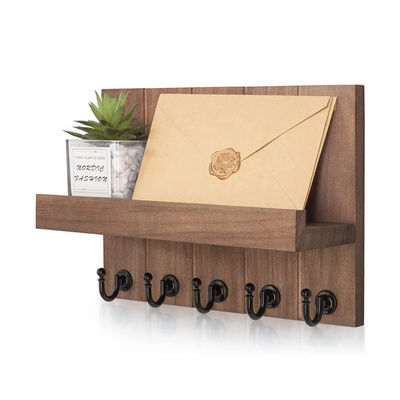 Porta-chaves de madeira com 4 ganchos de chave e prateleira flutuante montada na parede