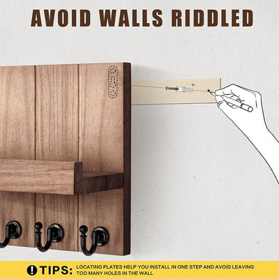 Porta-chaves de madeira com 4 ganchos de chave e prateleira flutuante montada na parede