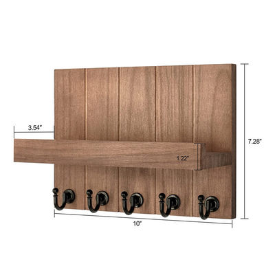 Porta-chaves de madeira com 4 ganchos de chave e prateleira flutuante montada na parede
