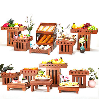 Logotipo personalizável aceitável 3 camadas de bolo de madeira de frutas para sobremesa