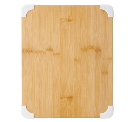 Tabela de corte de bambu de 11x14 polegadas com ranhuras de suco e proteção de canto branco vernizado