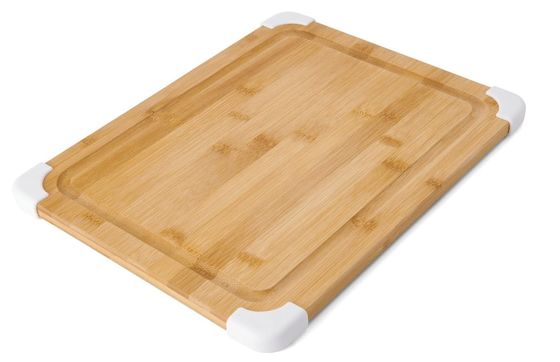 Tabela de corte de bambu de 11x14 polegadas com ranhuras de suco e proteção de canto branco vernizado