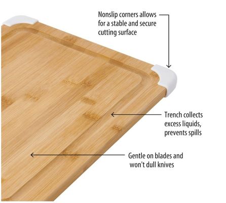 Tabela de corte de bambu de 11x14 polegadas com ranhuras de suco e proteção de canto branco vernizado