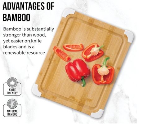 Tabela de corte de bambu de 11x14 polegadas com ranhuras de suco e proteção de canto branco vernizado