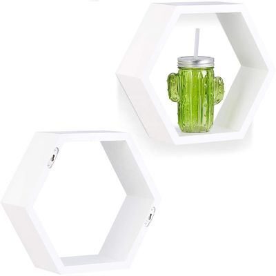 Set de prateleira de parede hexagonal esculpida em madeira para organização de decoração doméstica de fazenda rústica
