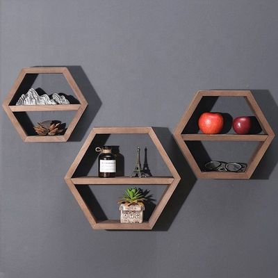 Estantes de parede de madeira de forma hexagonal geométrica para organizador de escritório de estilo moderno simples