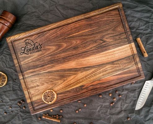 Logotipo personalizado aceitável 1,75 espessura grande tabuleiro de corte de nozes com sulco de suco