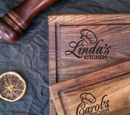 Logotipo personalizado aceitável 1,75 espessura grande tabuleiro de corte de nozes com sulco de suco
