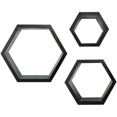Excelente madeira hexagonal prateleira flutuante conjunto para casa casa de banho sala de estar e muito mais