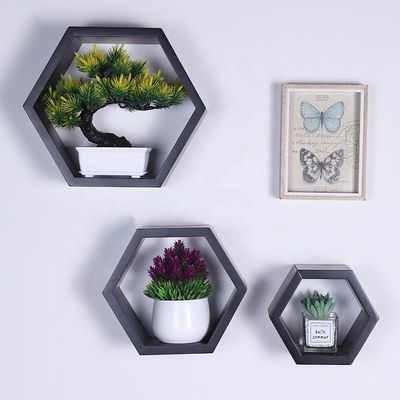Excelente madeira hexagonal prateleira flutuante conjunto para casa casa de banho sala de estar e muito mais