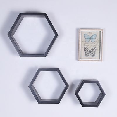 Excelente madeira hexagonal prateleira flutuante conjunto para casa casa de banho sala de estar e muito mais
