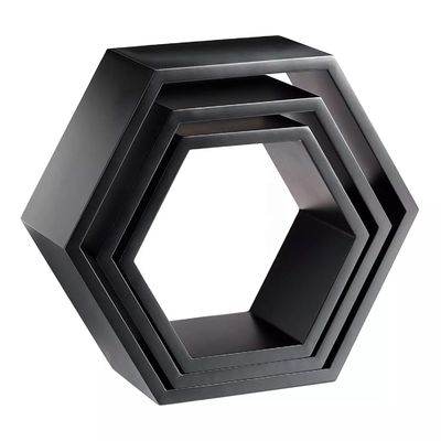 Excelente madeira hexagonal prateleira flutuante conjunto para casa casa de banho sala de estar e muito mais