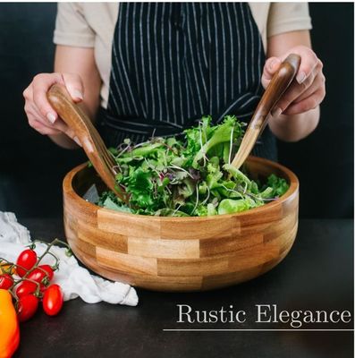 Completar a sua festa Salada de bambu Taça Conjunto com utensílios de servir e frasco de dressing