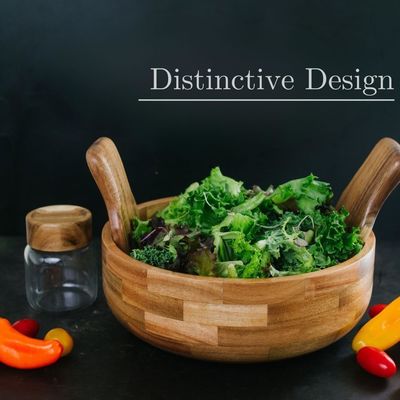 Completar a sua festa Salada de bambu Taça Conjunto com utensílios de servir e frasco de dressing