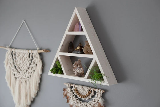 Design minimalista Prateleira de parede triangular de madeira Prateleiras de display de cristal para armazenamento em casa