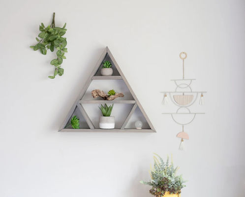 Design minimalista Prateleira de parede triangular de madeira Prateleiras de display de cristal para armazenamento em casa