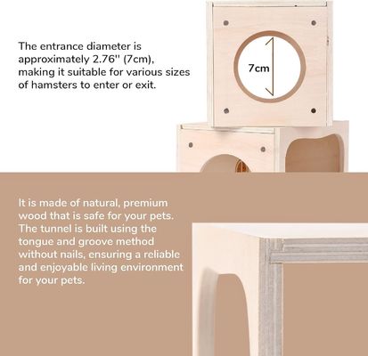 Casa de madeira respirável para animais pequenos Câmara personalizável para se esconder e explorar