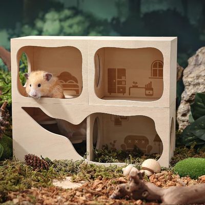 Casa de madeira respirável para animais pequenos Câmara personalizável para se esconder e explorar