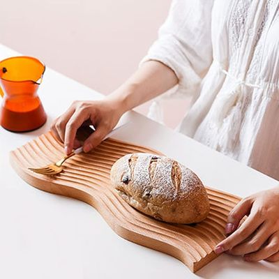 bandeja de madeira de forma de onda bandeja de café da manhã para cozinha 40.5x18.5x2cm logotipo personalizado