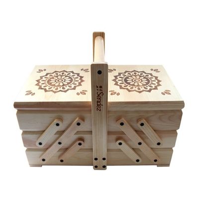 Caixa de armazenamento de costura de cantilever dobrável de 3 níveis com alça 38x23,5x30cm acabamento queimado