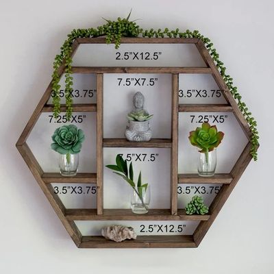 Casa Decoração Madeira Sólida Hexágono Parede Montada Prateleira Flutuante Prateleiras de Armazenamento de Madeira