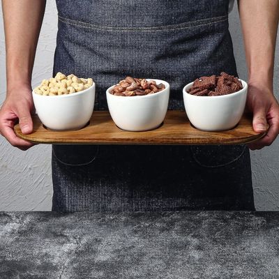 Caixa de madeira de acácia de chips e dip servindo conjunto com madeira de cor simples ou sua cor