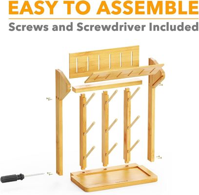 Rack de secagem de garrafas de bebê de bambu de dupla camada para organização conveniente de garrafas de cozinha