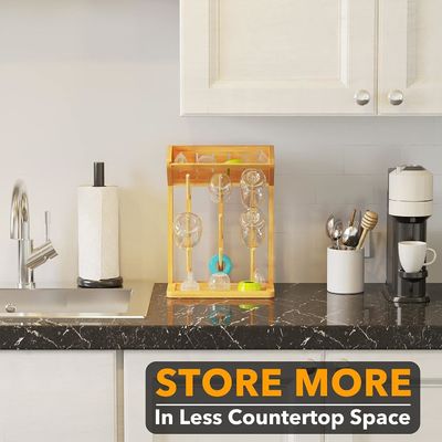 Rack de secagem de garrafas de bebê de bambu de dupla camada para organização conveniente de garrafas de cozinha