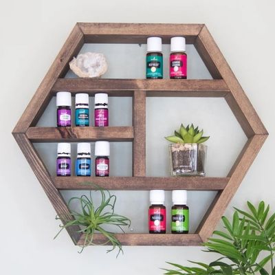 NO Prateleira de armazenamento de madeira maciça vintage de várias camadas dobrável com design rústico hexagonal
