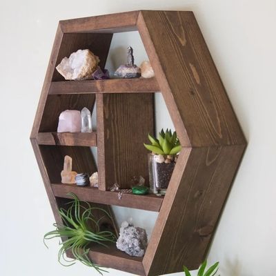 NO Prateleira de armazenamento de madeira maciça vintage de várias camadas dobrável com design rústico hexagonal