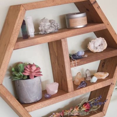 NO Prateleira de armazenamento de madeira maciça vintage de várias camadas dobrável com design rústico hexagonal