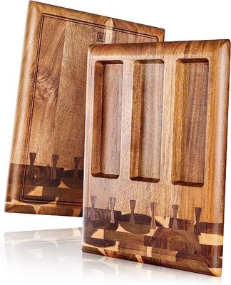 Tabela de corte de madeira ecológica com ranhuras de suco e recipientes removíveis